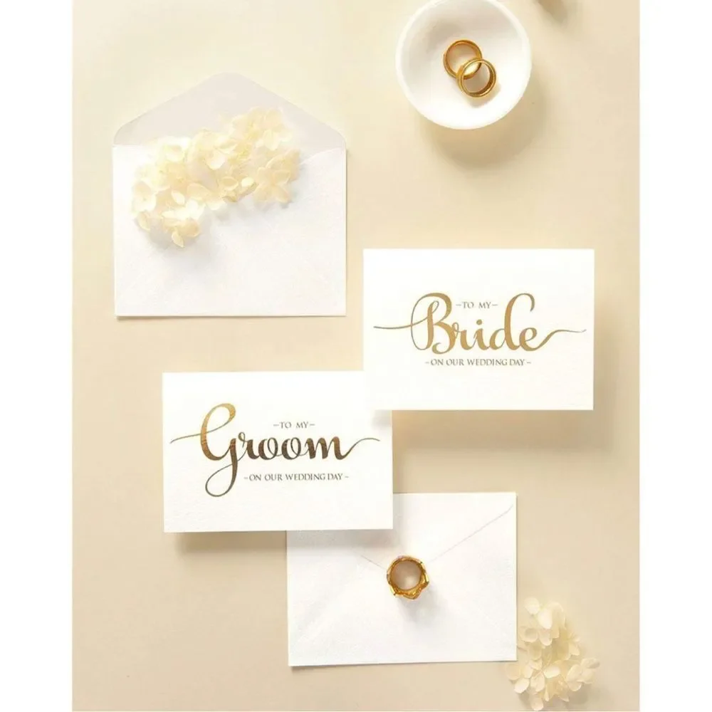 NEW Wedding Day Cards Set Gold Foiled Bride and Groom Wedding Day gift Vow Card